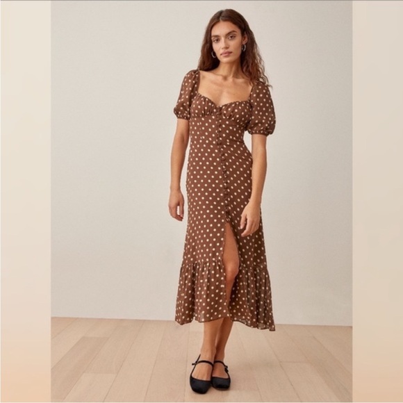 Reformation Dresses & Skirts - Reformation Charlee Dress in Brown Polka Dot Size 0